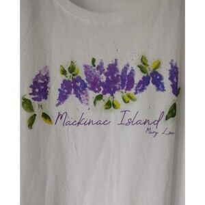 Mackinac Island  T-Shirt Women's Short Sleeve White Purple Tropical Print XL